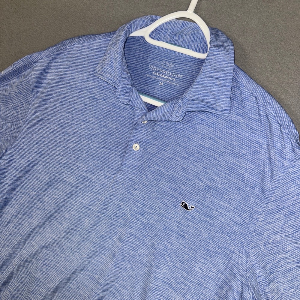 Vineyard Vines Polo Shirt Mens Medium Blue Striped Performance Short Sleeve